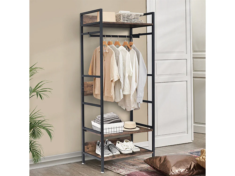 Portant à Vêtement - Armoire Ouverte en Métal et Bois Amovible Penderie à Vêtements - 162x60x40cm