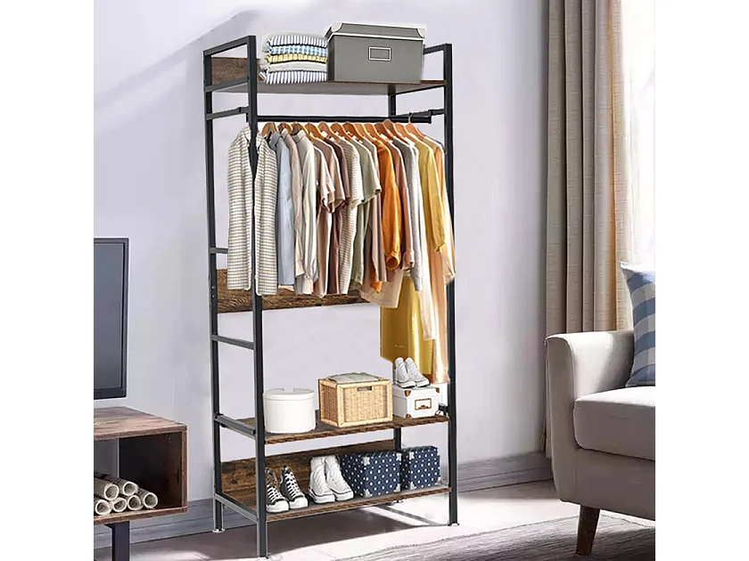 Portant à Vêtement - Armoire Ouverte en Métal et Bois Amovible Penderie à Vêtements - 162x60x40cm