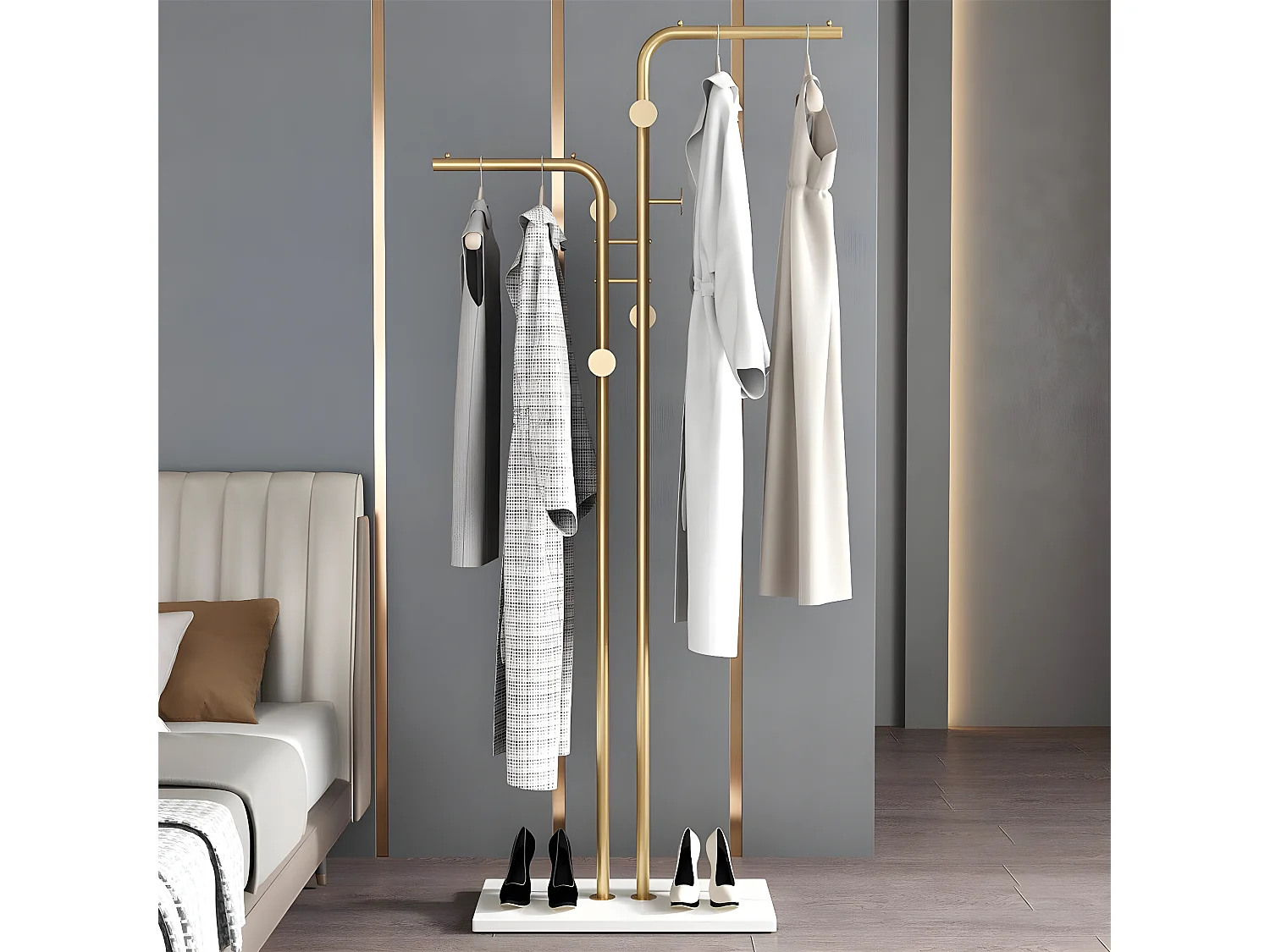Porte Manteau sur Pieds d’entrée Portant Vêtement Portemanteaux en Pierre Fritté Blanc -H176cm