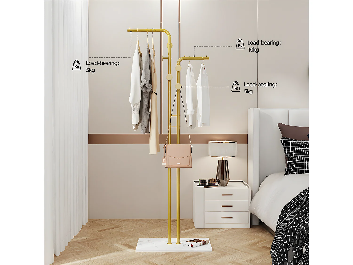 Porte Manteau sur Pieds d’entrée Portant Vêtement Portemanteaux en Pierre Fritté Blanc -H176cm