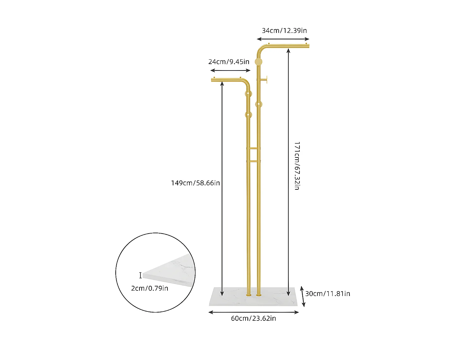 Porte Manteau sur Pieds d’entrée Portant Vêtement Portemanteaux en Pierre Fritté Blanc -H176cm