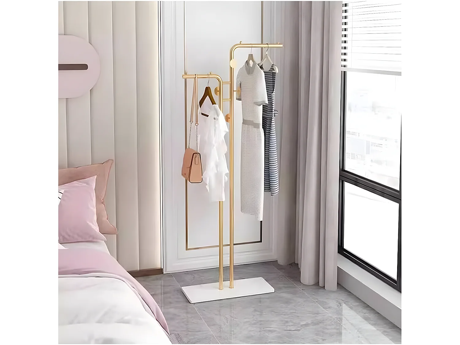 Porte Manteau sur Pieds d’entrée Portant Vêtement Portemanteaux en Pierre Fritté Blanc -H176cm