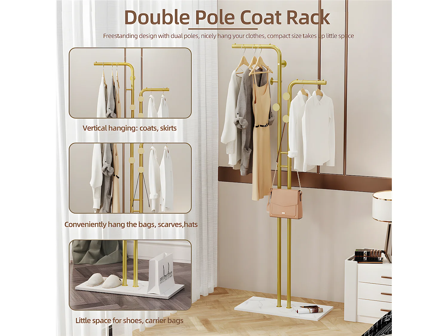 Porte Manteau sur Pieds d’entrée Portant Vêtement Portemanteaux en Pierre Fritté Blanc -H176cm