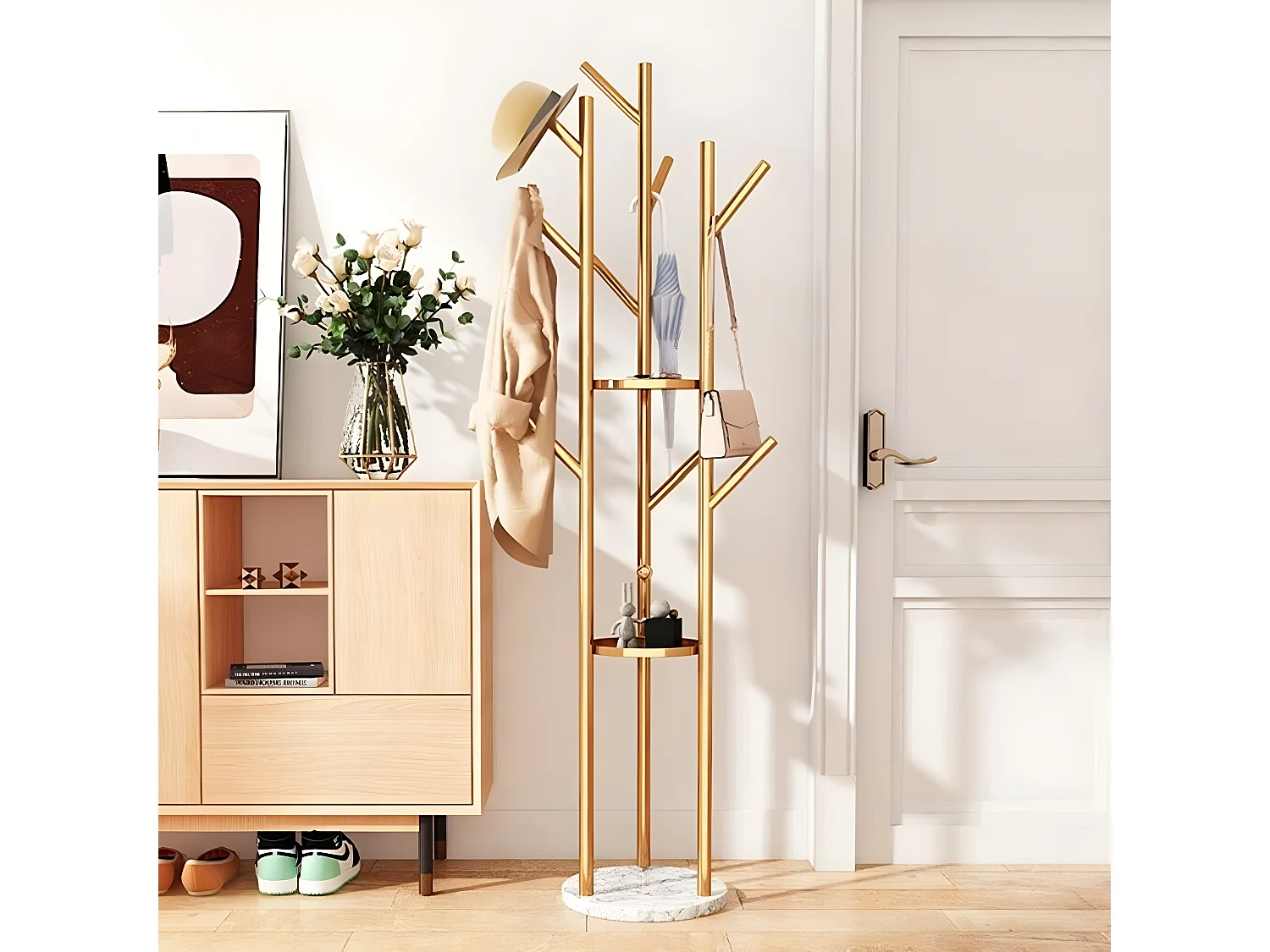 Porte Manteau - Portant à vêtement solide en métal et marbre H172.5x32x32cm