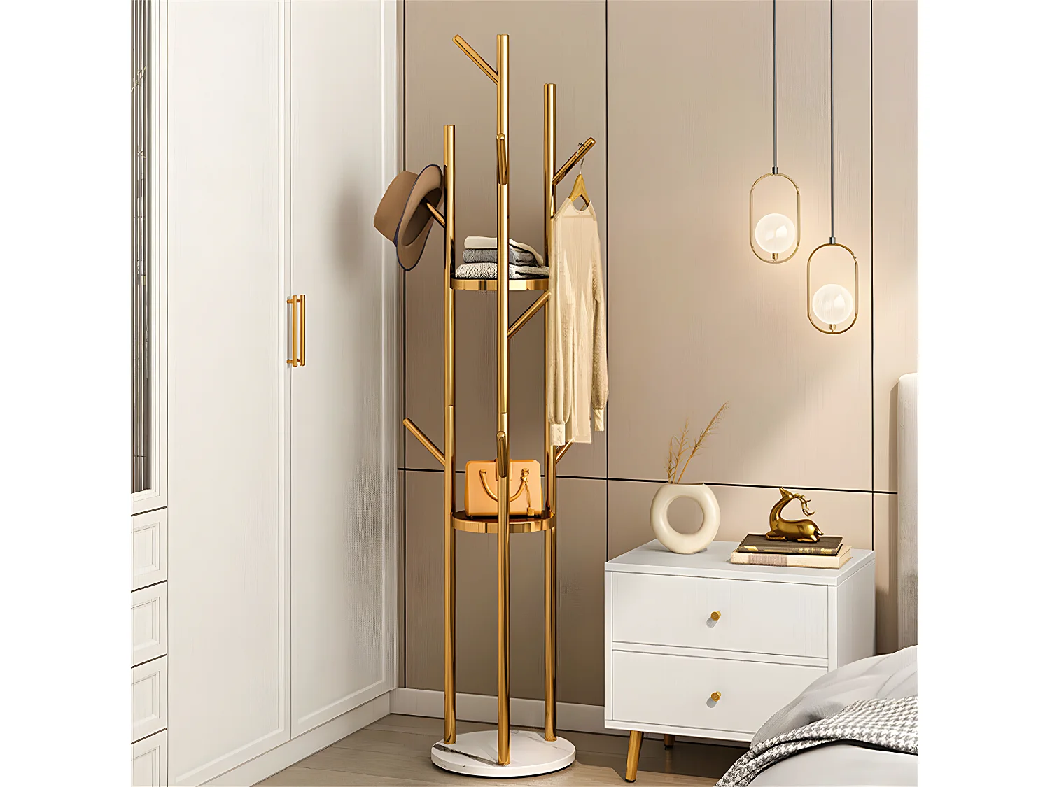 Porte Manteau - Portant à vêtement solide en métal et marbre H172.5x32x32cm