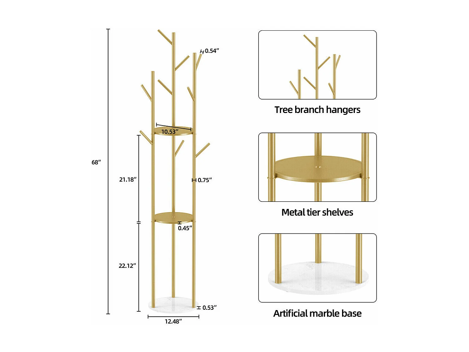 Porte Manteau - Portant à vêtement solide en métal et marbre H172.5x32x32cm