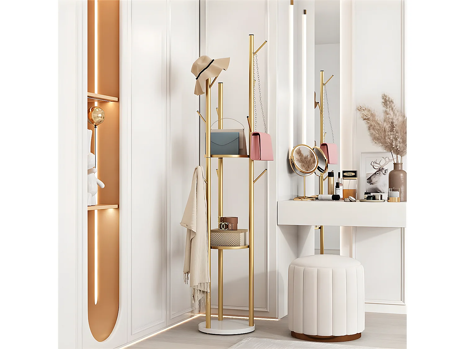 Porte Manteau - Portant à vêtement solide en métal et marbre H172.5x32x32cm