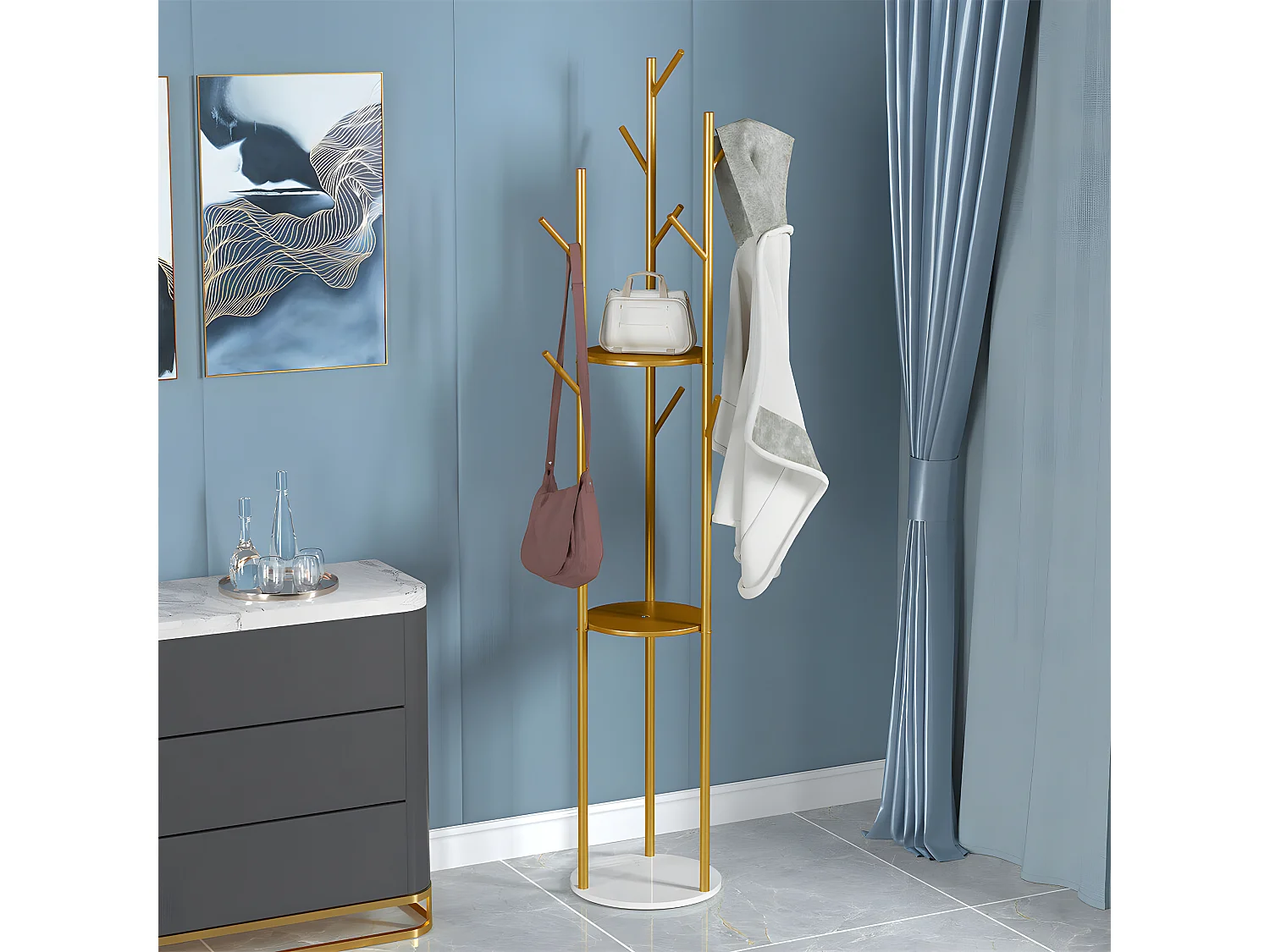 Porte Manteau - Portant à vêtement solide en métal et marbre H172.5x32x32cm