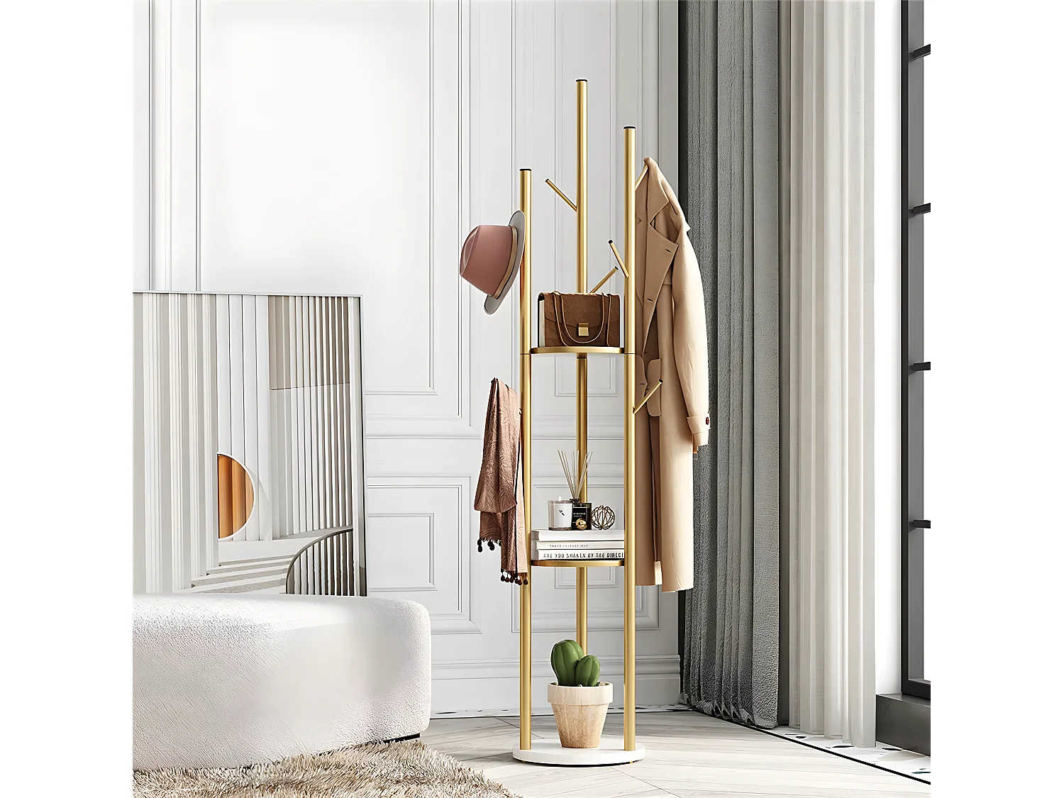 Porte Manteau - Portant à vêtement solide en métal et marbre H172.5x32x32cm