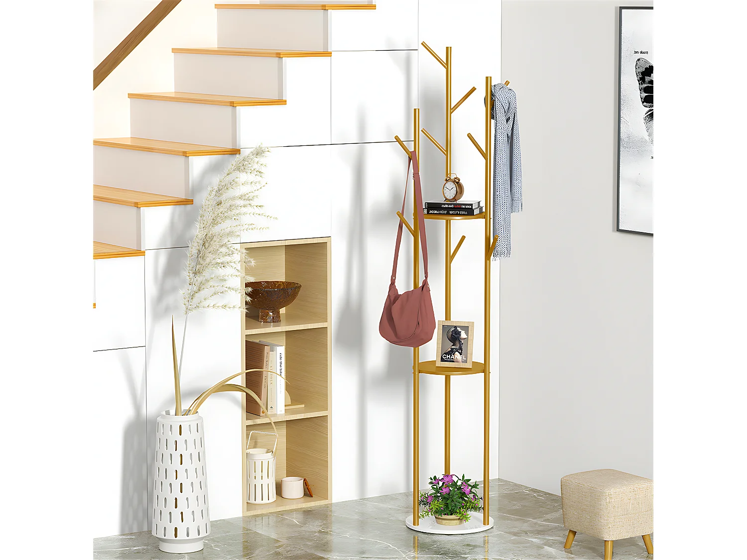 Porte Manteau - Portant à vêtement solide en métal et marbre H172.5x32x32cm