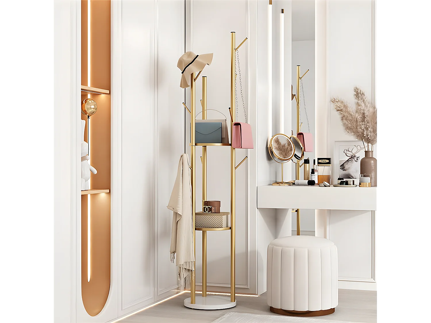 Porte Manteau - Portant à vêtement solide en métal et marbre H172.5x32x32cm