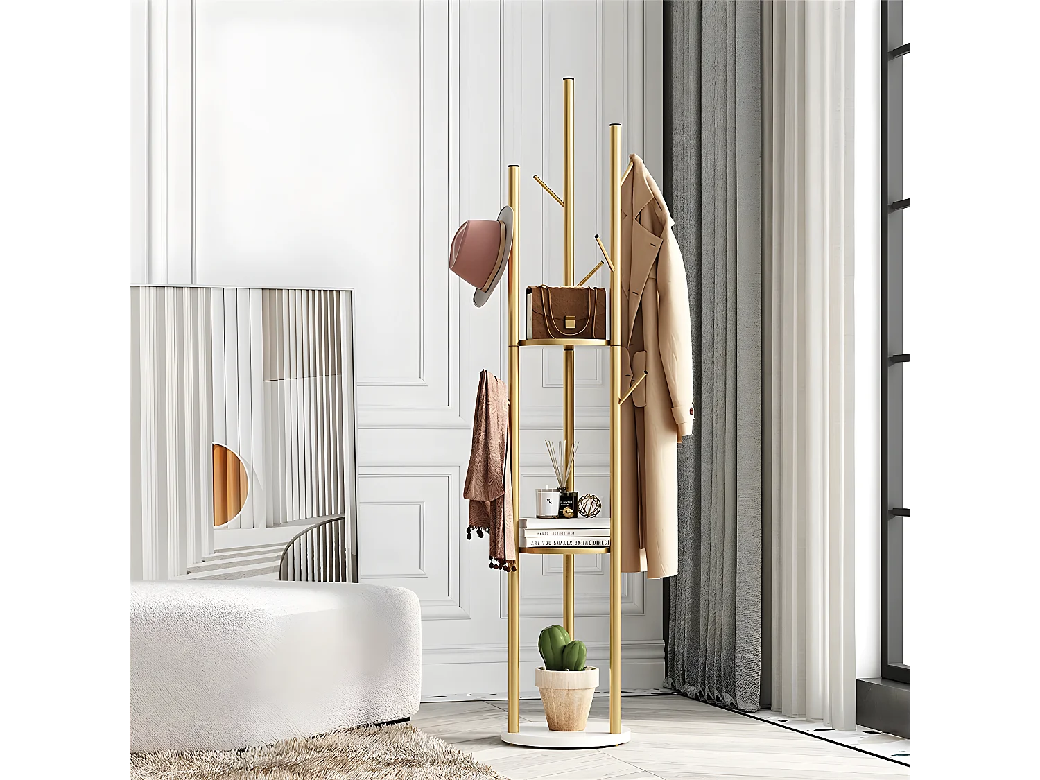 Porte Manteau - Portant à vêtement solide en métal et marbre H172.5x32x32cm