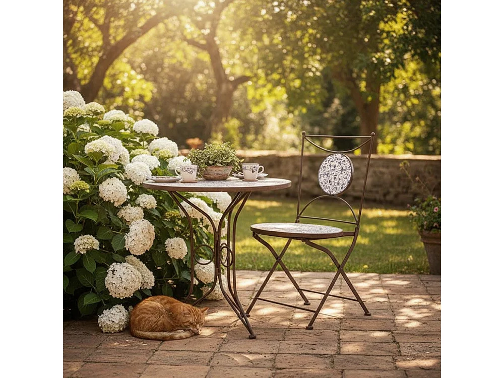 Chaise jardin fer forgé céramique Lot de 2