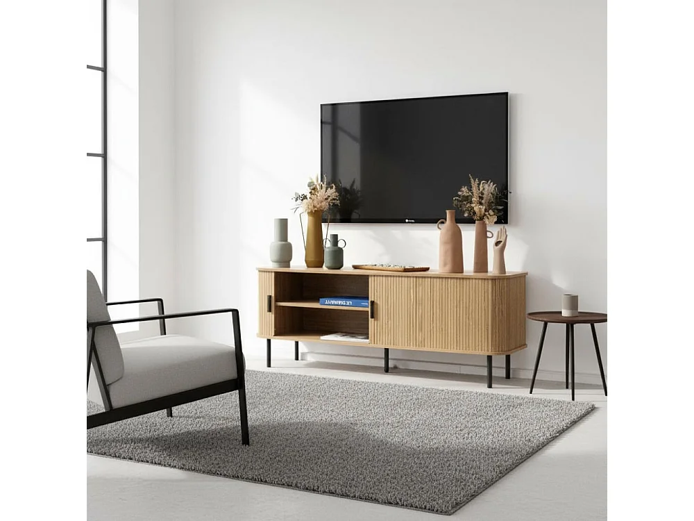 Ensemble table basse et meuble TV en bois et métal Kyoto