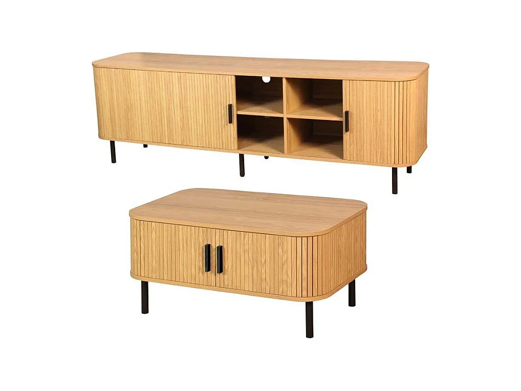 Ensemble table basse et meuble TV en bois et métal Kyoto