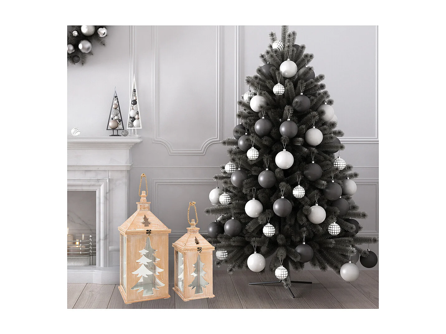 Lanterne en pin et métal Sapin (Lot de 2)