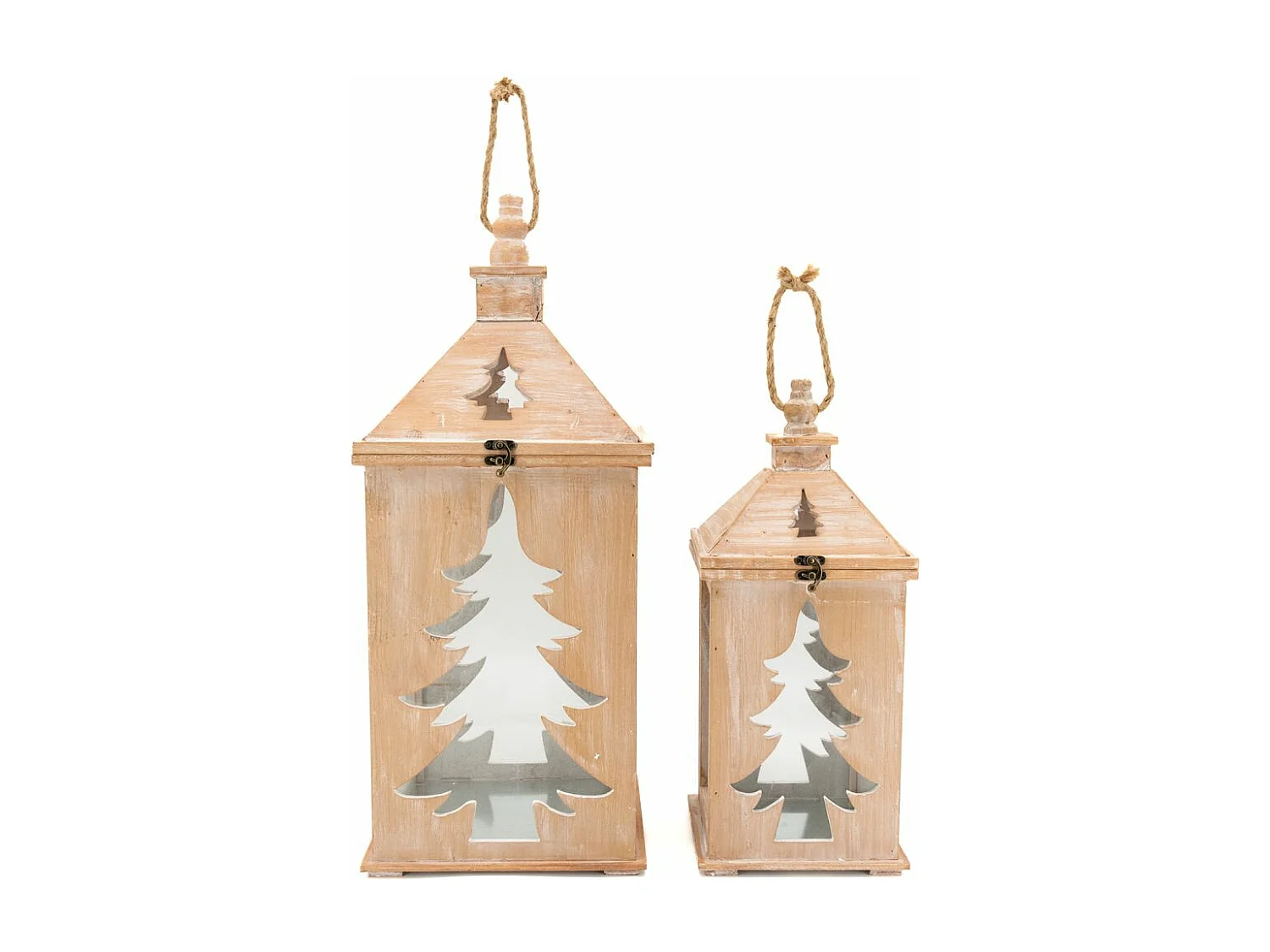 Lanterne en pin et métal Sapin (Lot de 2)