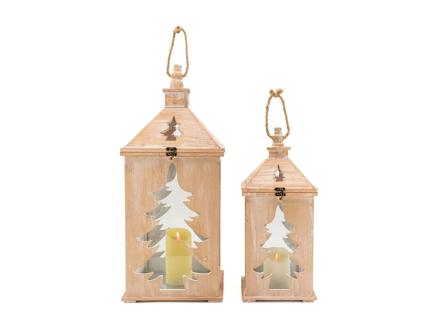 Lanterne en pin et métal Sapin (Lot de 2)