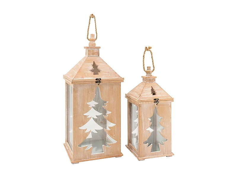 Lanterne en pin et métal Sapin (Lot de 2)