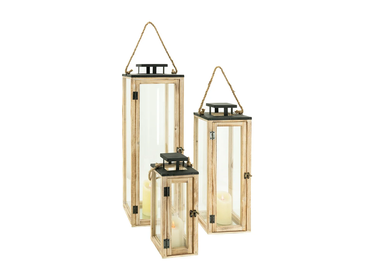 Lanternes en bois et métal (Lot de 3)