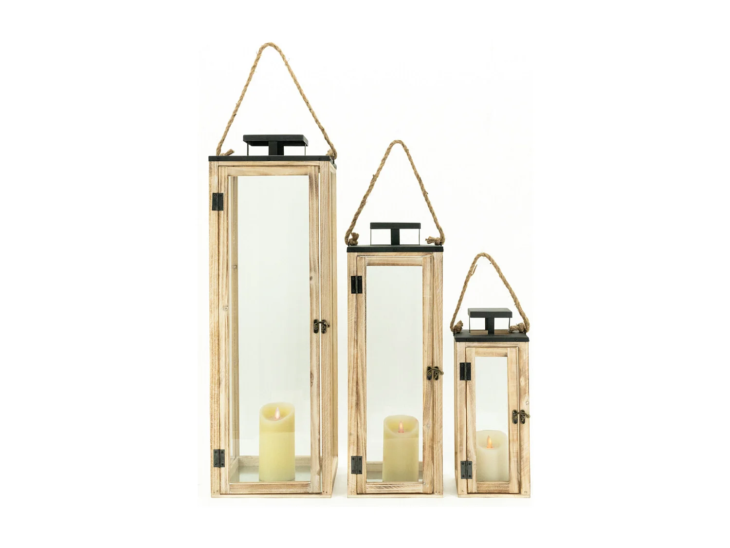 Lanternes en bois et métal (Lot de 3)