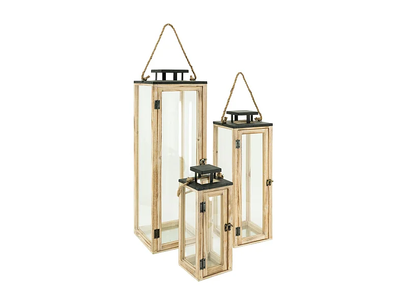 Lanternes en bois et métal (Lot de 3)