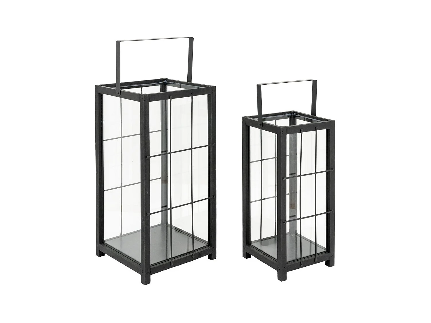 Lanterne en pin et métal noires (Lot de 2)