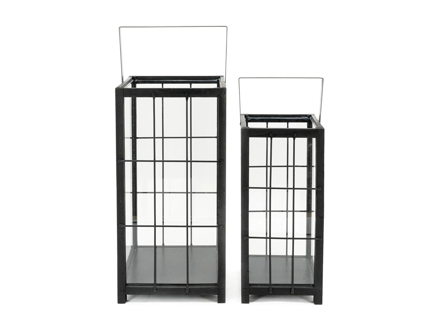 Lanterne en pin et métal noires (Lot de 2)