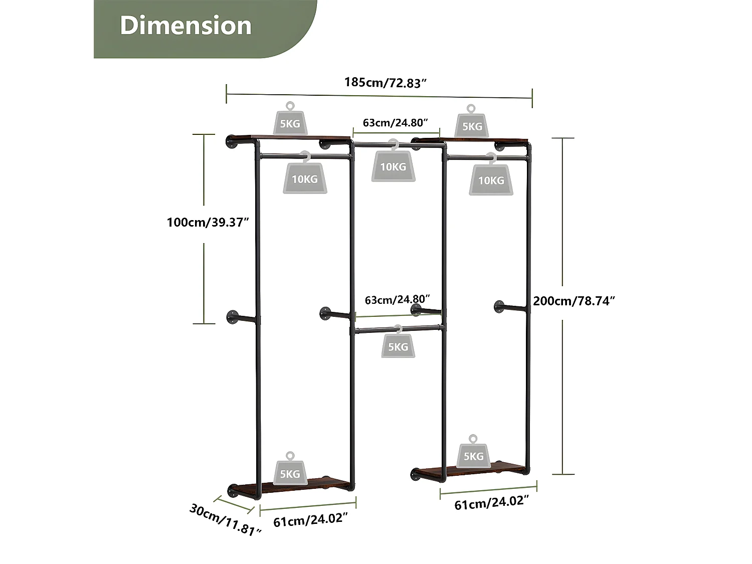 Garde-Robe - Penderie mural - Portant vêtement - Porte manteau noir