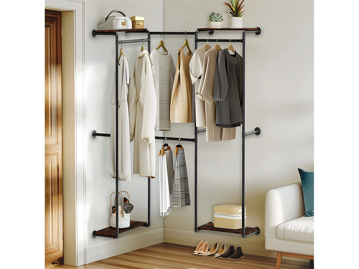 Garde-Robe - Penderie mural - Portant vêtement - Porte manteau noir