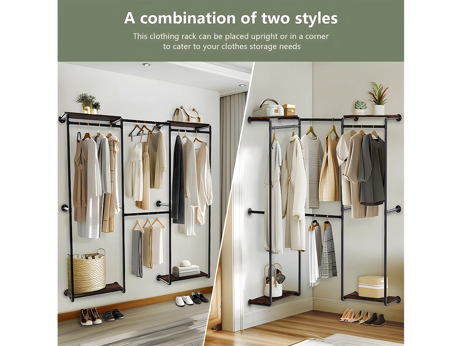 Garde-Robe - Penderie mural - Portant vêtement - Porte manteau noir