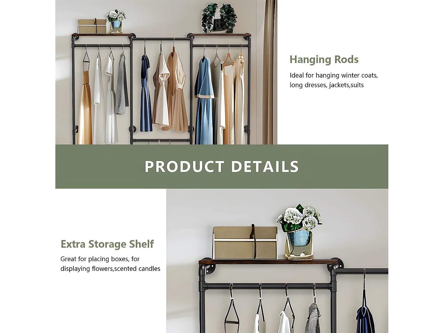 Garde-Robe - Penderie mural - Portant vêtement - Porte manteau noir