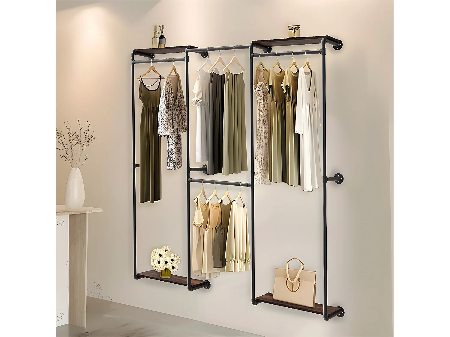 Garde-Robe - Penderie mural - Portant vêtement - Porte manteau noir