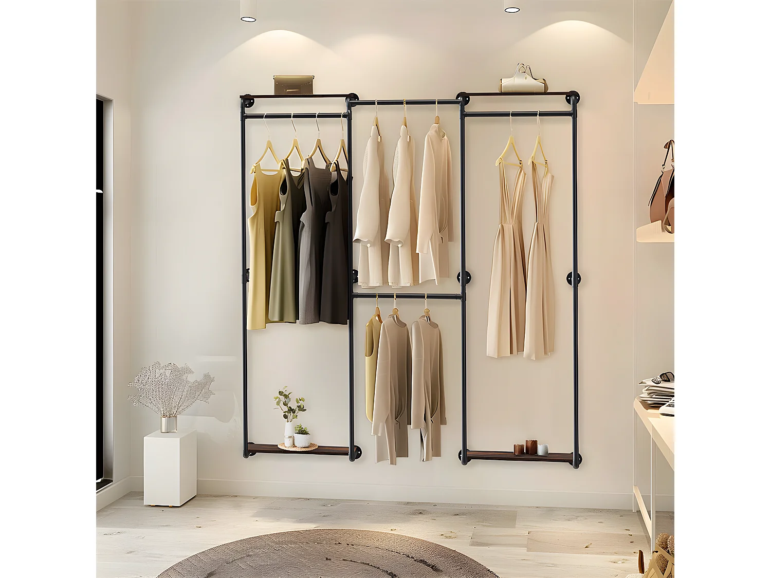 Garde-Robe - Penderie mural - Portant vêtement - Porte manteau noir