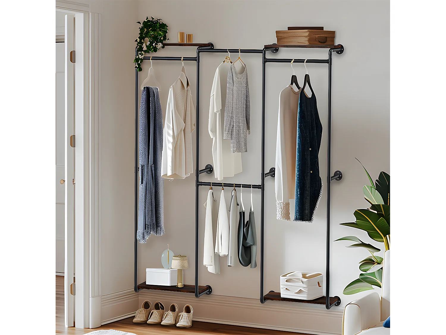 Garde-Robe - Penderie mural - Portant vêtement - Porte manteau noir
