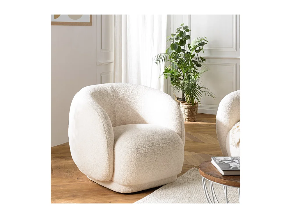 LEOPOLD - Fauteuil arrondi en tissu bouclette blanc
