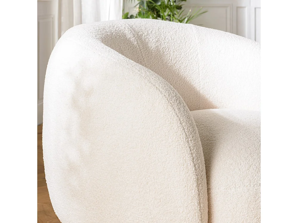 LEOPOLD - Fauteuil arrondi en tissu bouclette blanc