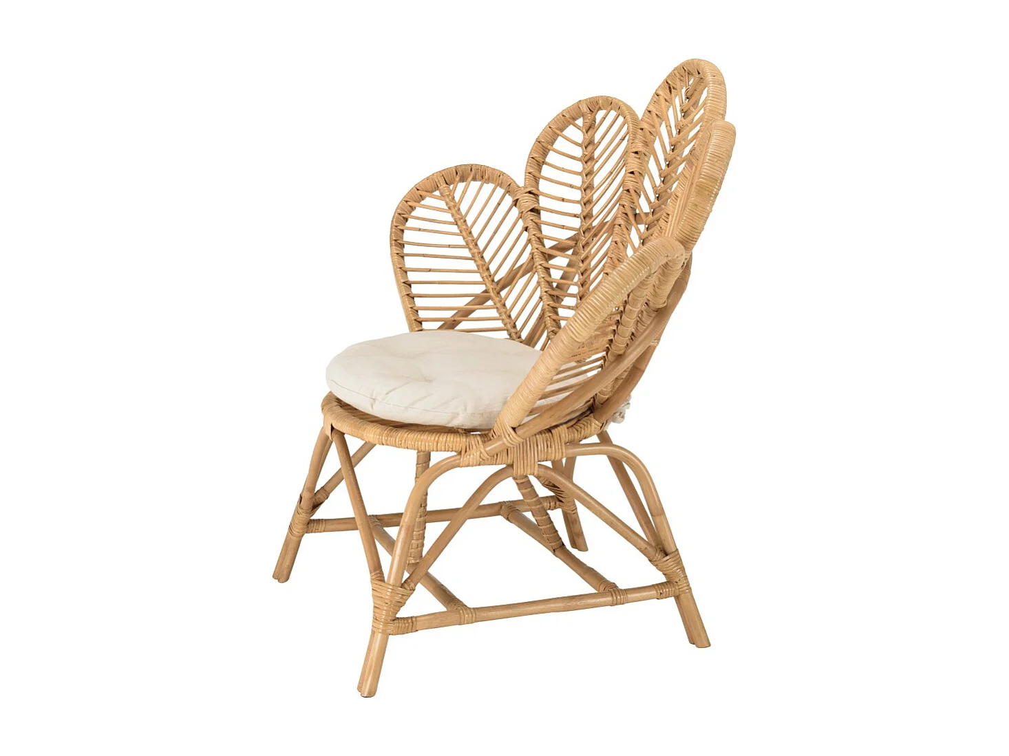 KALLY - Fauteuil en rotin couleur brun miel coussin d'assise blanc