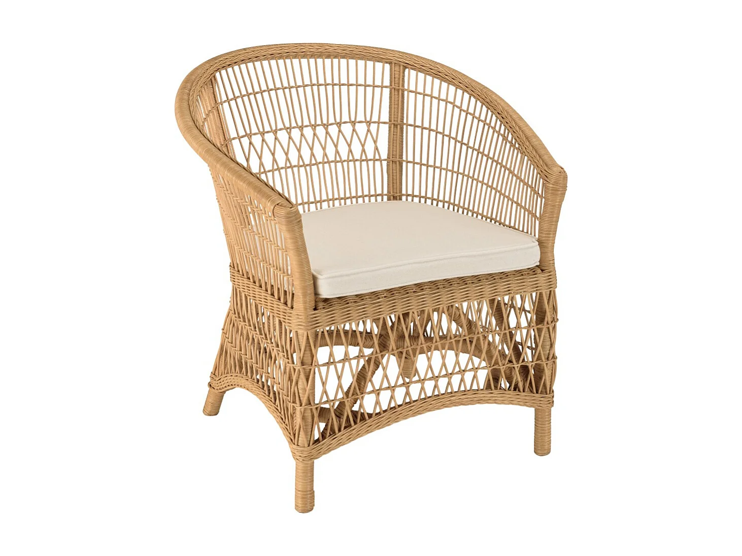 KALLY - Fauteuil en rotin naturel avec coussin d'assise blanc