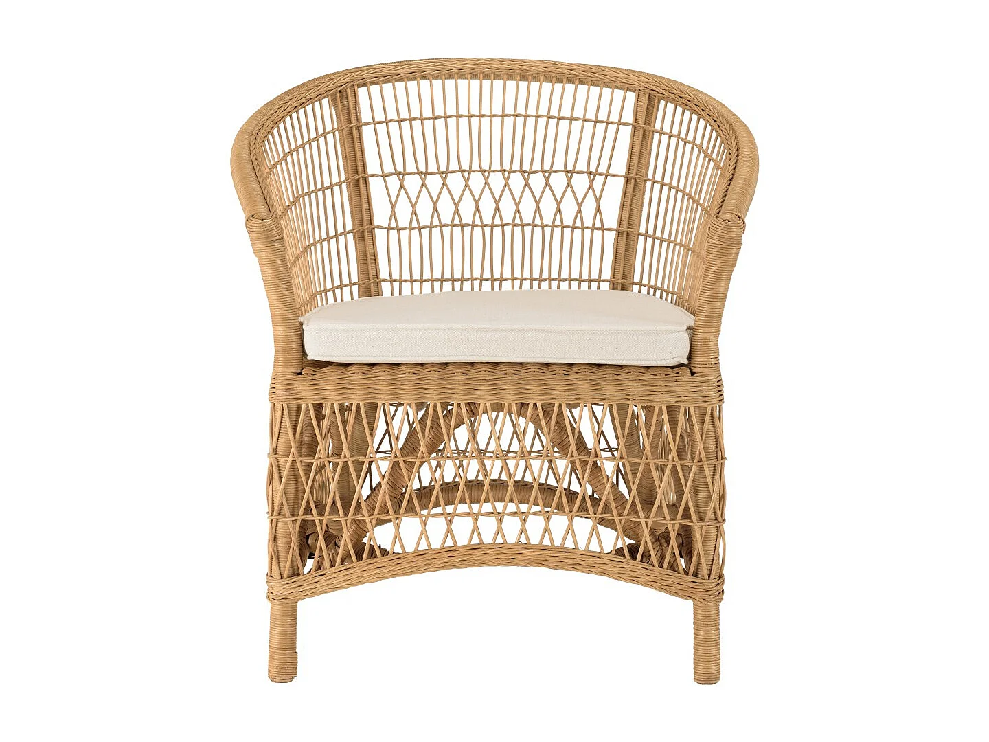 KALLY - Fauteuil en rotin naturel avec coussin d'assise blanc