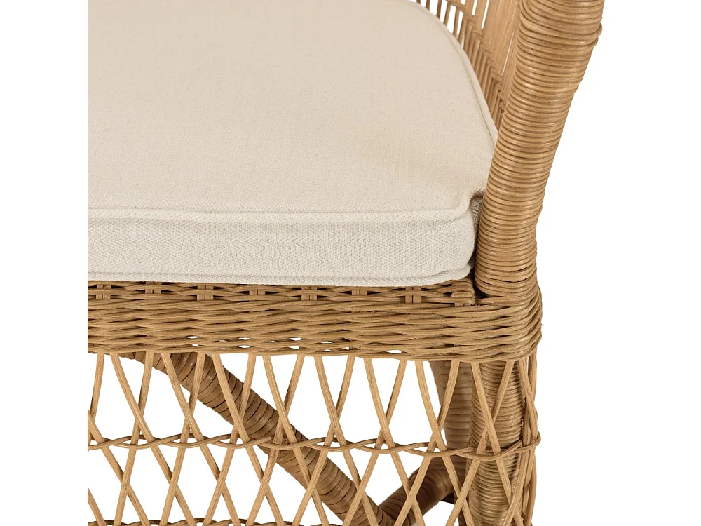 KALLY - Fauteuil en rotin naturel avec coussin d'assise blanc
