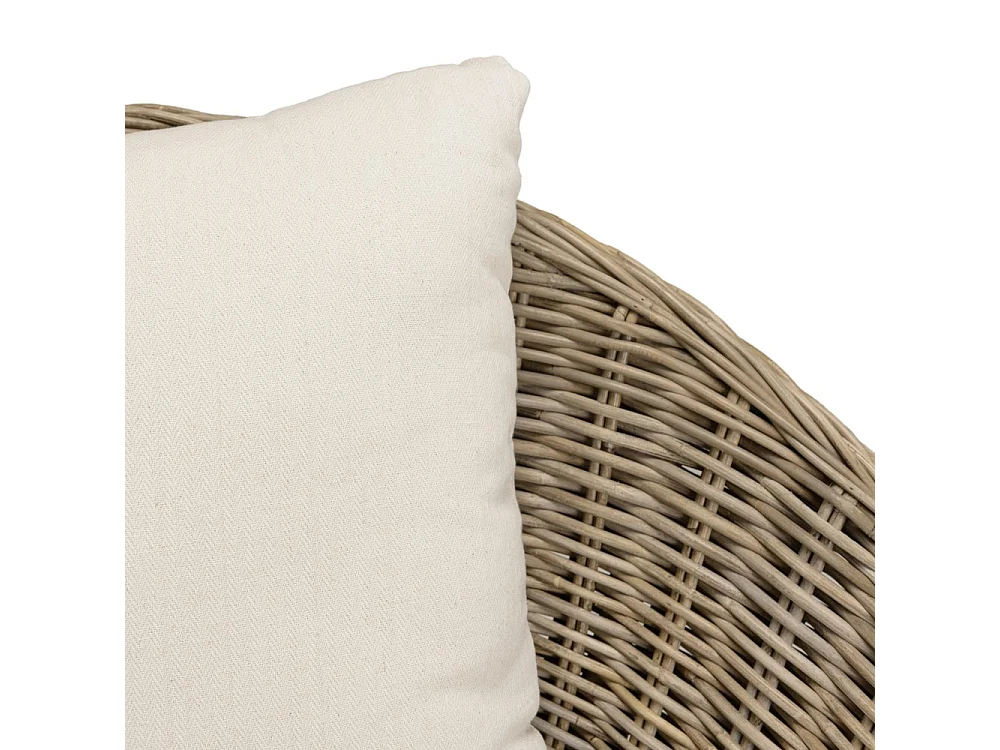 KALLY - Fauteuil en bois de rotin coussin d'assise blanc pieds noir