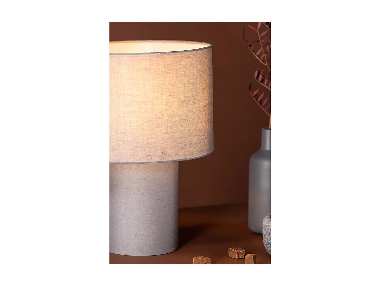 Lampe à Poser Déco "Etenio" 33cm Gris Clair