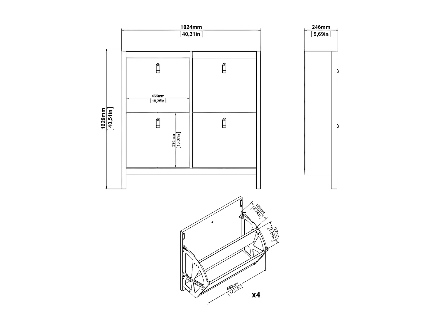 Madrid Schuhschrank 4 Klaptüren weiß.