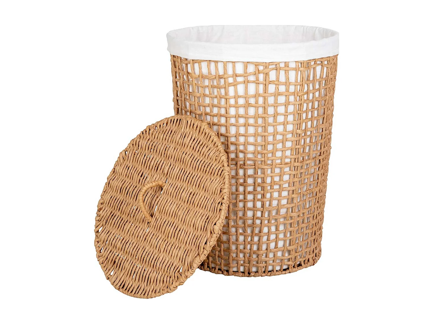 Cesto para la ropa sucia Pomal - Cesto para la ropa sucia, papel, marrón claro/blanco, ø42x56 cm