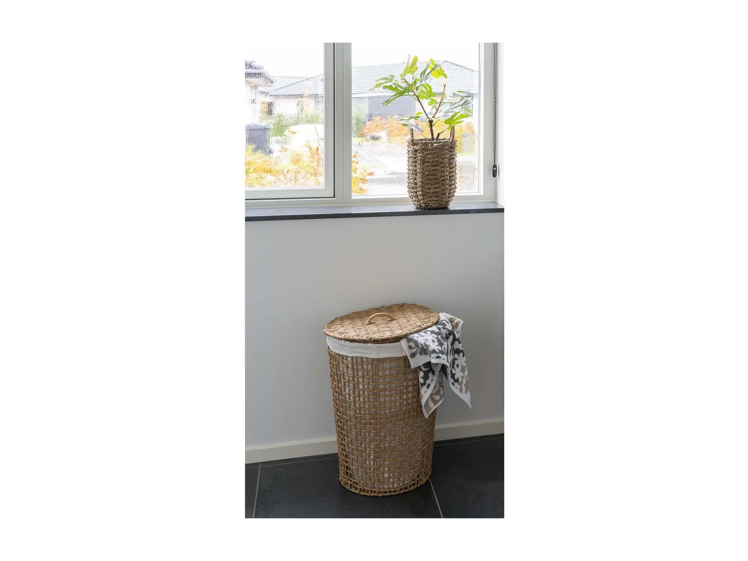 Cesto para la ropa sucia Pomal - Cesto para la ropa sucia, papel, marrón claro/blanco, ø42x56 cm