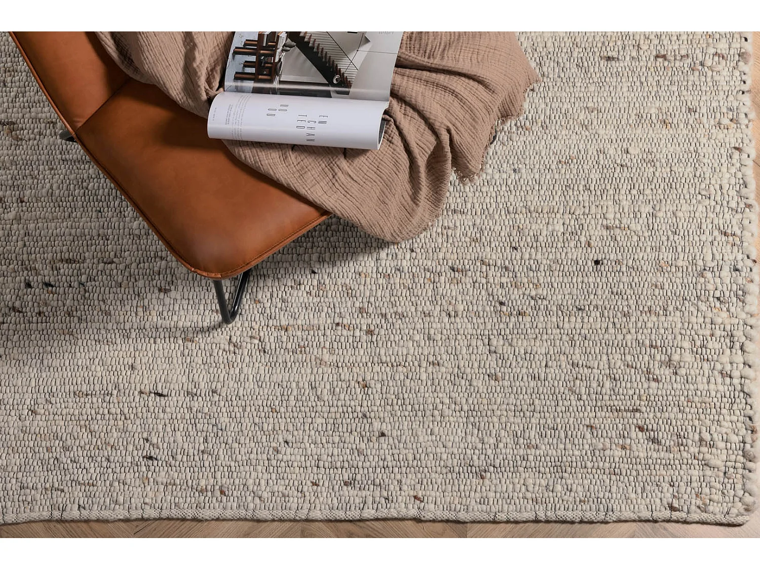 Loump Teppich 230x160 cm Wolle beige, weiß.