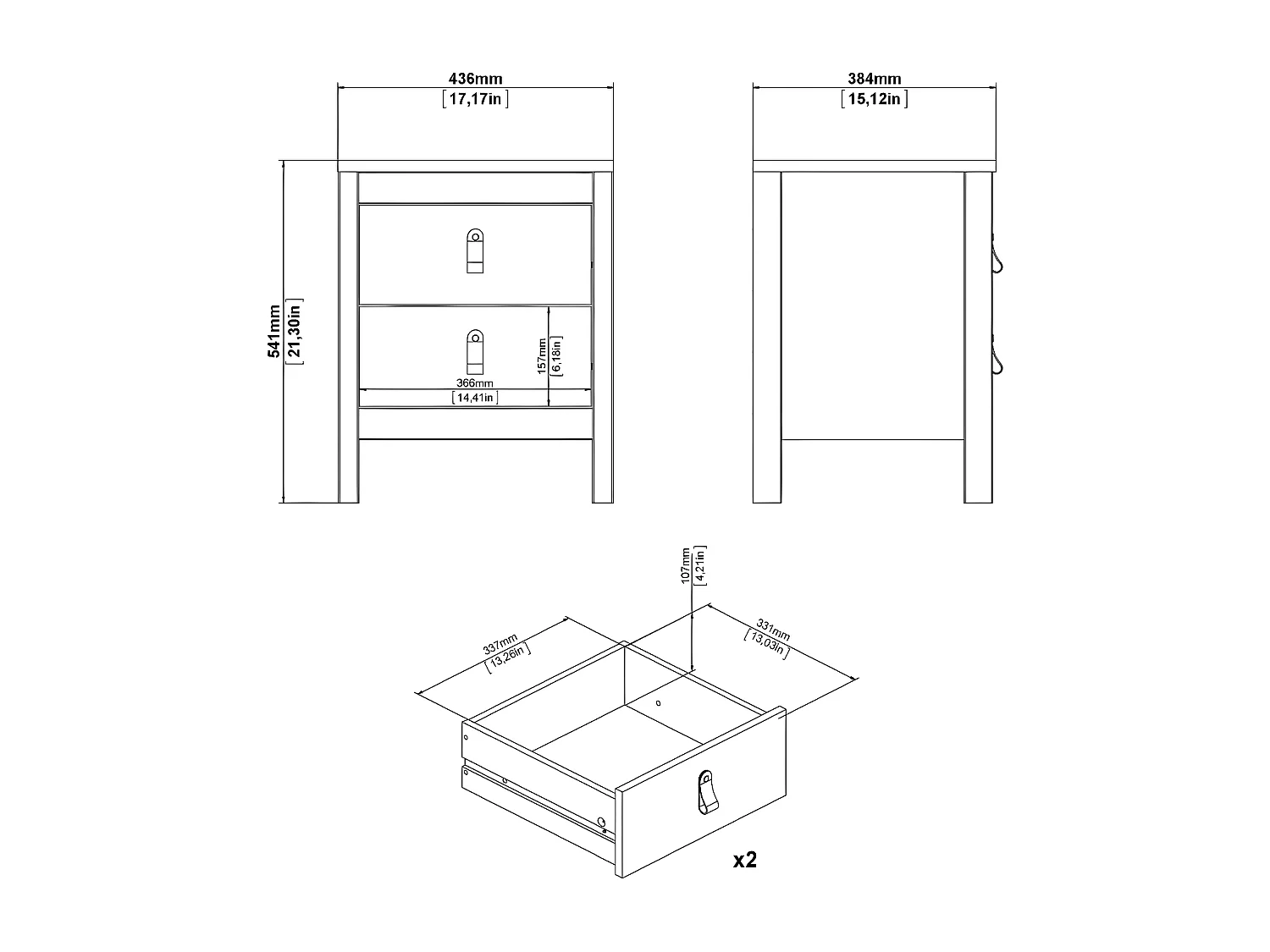 Madrid Nachttisch 2 Schubladen weiß.