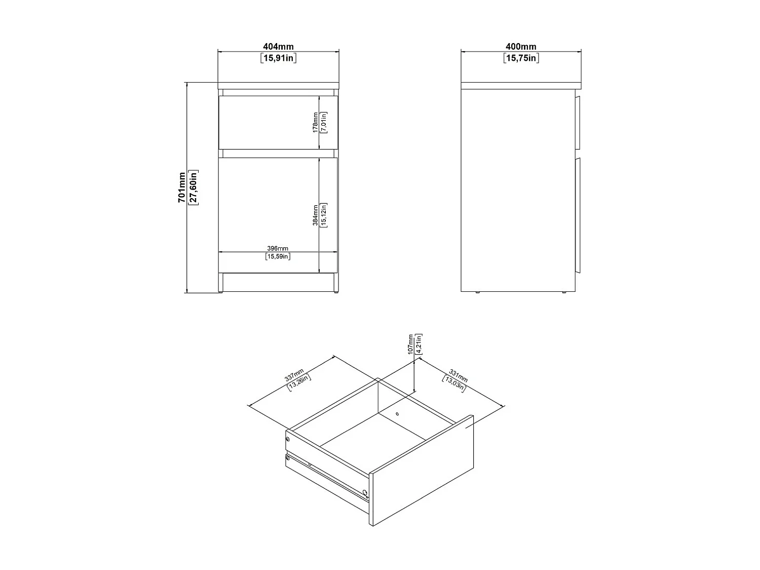 Naia Nachttisch Tür wendbar 1 Tür 1 Schublade Nussbaum dekor.