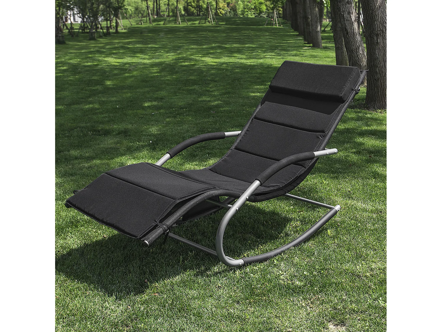 SoBuy OGS28-P02 Coussin Forme Ergonomique Surmatelas rembourré avec l'appui-tête pour Fauteuil à Bascule Jardin - Noir